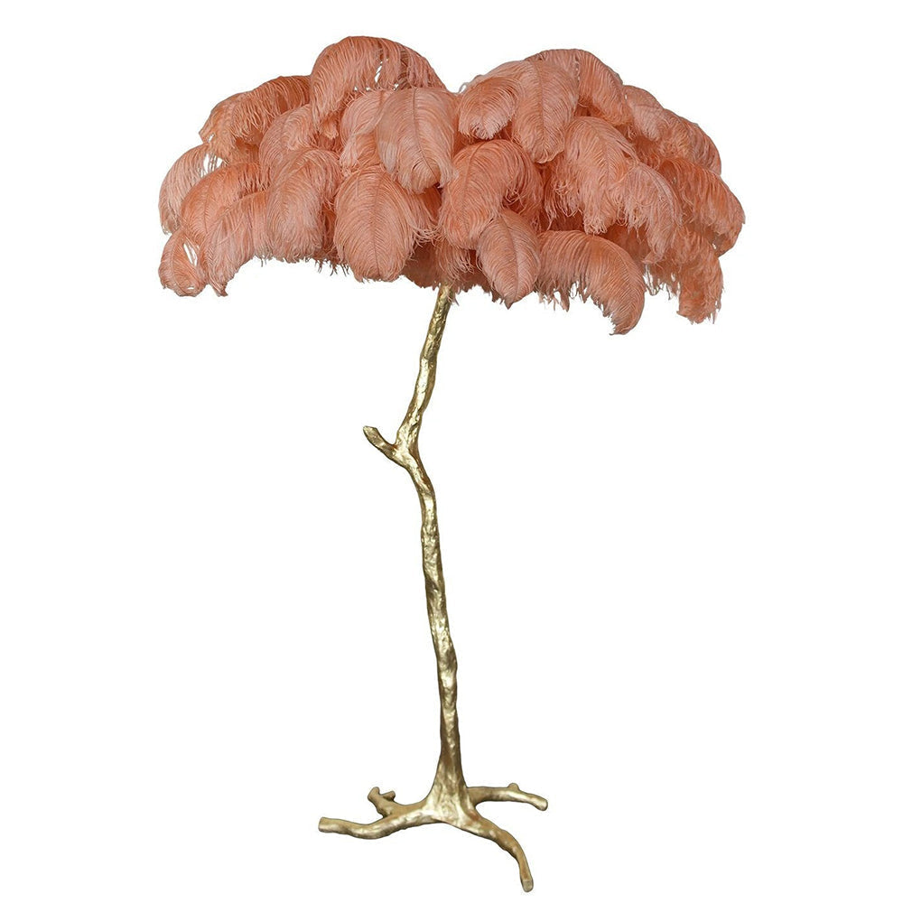 Luxury Ostrich Feather Brass Floor Lamp